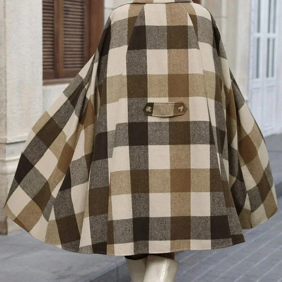 Multicolor Casual Women's Elegant Plaid Wool Shawl Collar Coat - Picture 3 of 7